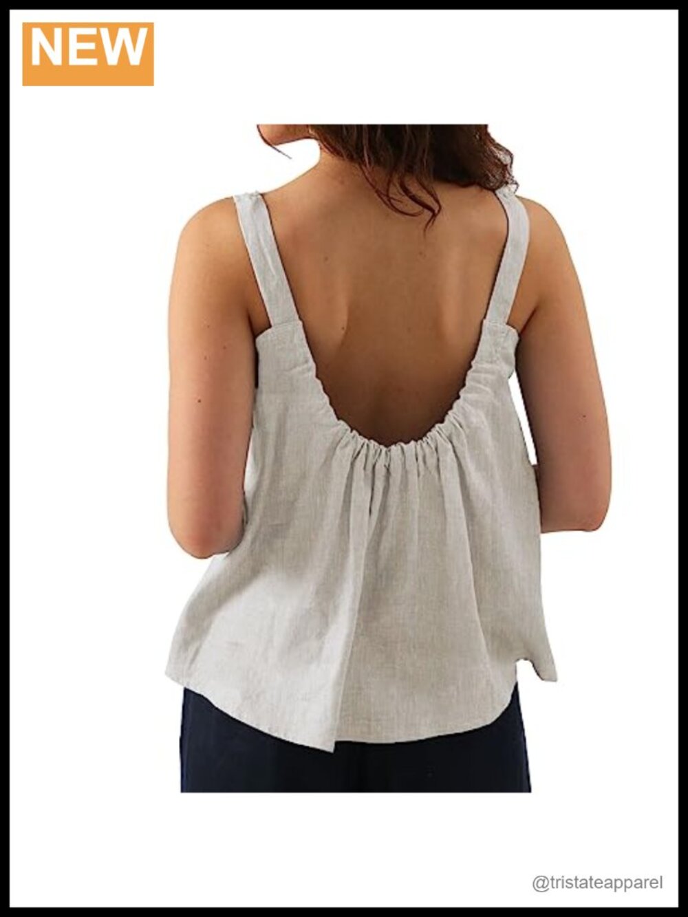 Pure Linen Square Neck Sleeveless Tank Top Relaxed Fit Casual Summer